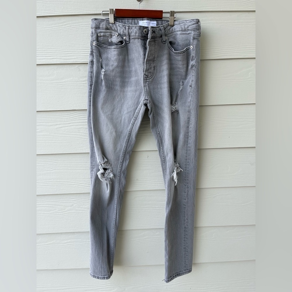 Topman mens whitewash gray distressed jean size W34/L32